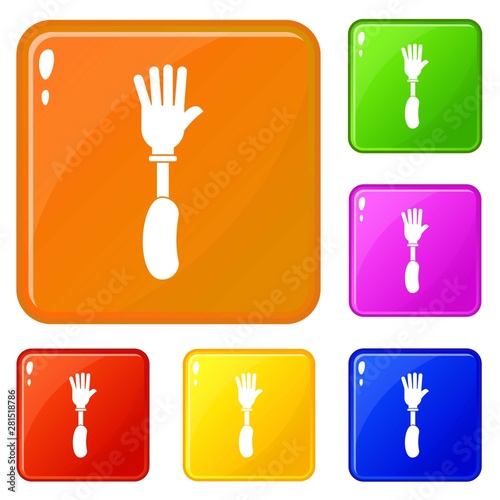 Prosthesis hand icons set collection vector 6 color isolated on white background