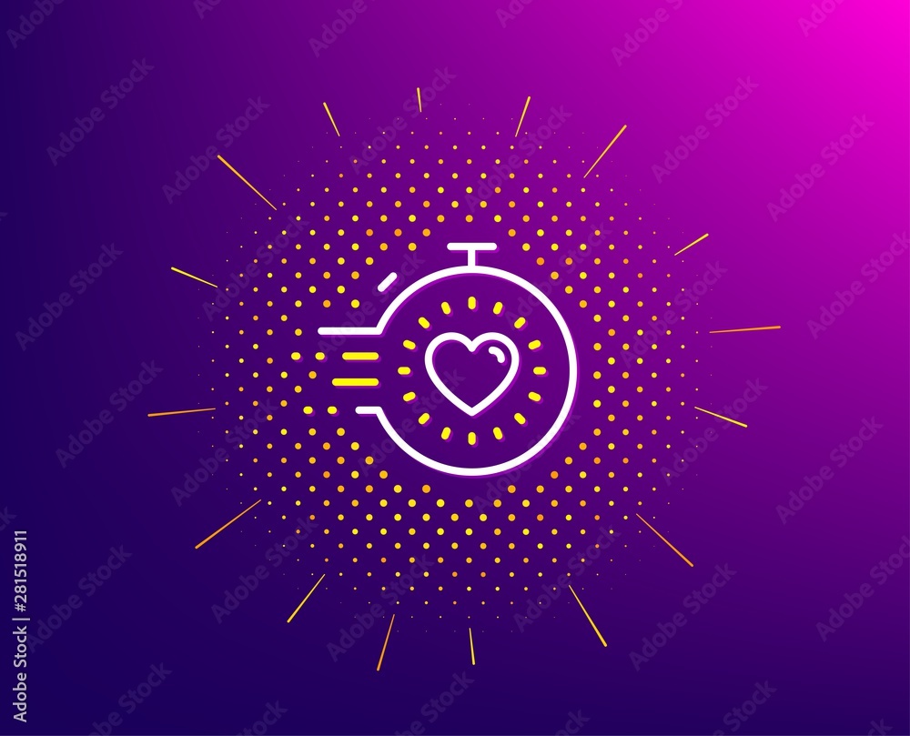 Timer line icon. Halftone pattern. Time management sign. Stopwatch with heart symbol. Gradient background. Timer line icon. Yellow halftone pattern. Vector Timer line icon. Halftone pattern. Time management sign. Stopwatch with heart symbol. Gradient background. Timer line icon. Yellow halftone pattern. Vector