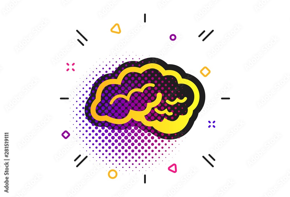 Brain with cerebellum sign icon. Halftone dots pattern. Human intelligent smart mind. Classic flat neurology icon. Vector Brain with cerebellum sign icon. Halftone dots pattern. Human intelligent smart mind. Classic flat neurology icon. Vector