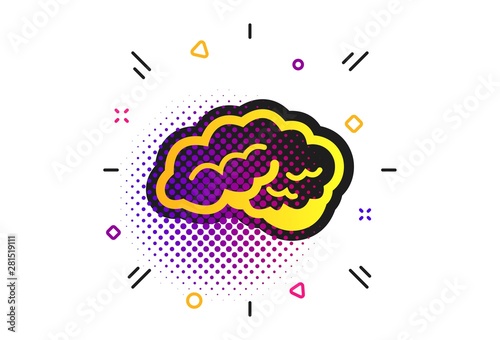 Brain with cerebellum sign icon. Halftone dots pattern. Human intelligent smart mind. Classic flat neurology icon. Vector