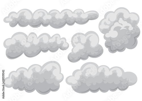 Set of overcast and clouds icon in cartoon and flat style. Isolated object on white background. Vector illustration.