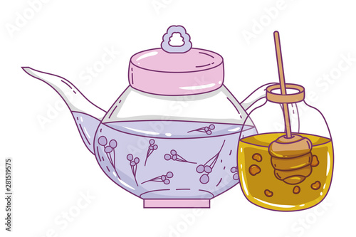 Isolated tea pot and honey jar design