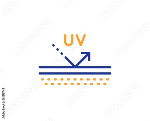 Skin care sign. Uv protection cream line icon. Cosmetic lotion symbol. Colorful outline concept. Blue and orange thin line uv protection icon. Vector