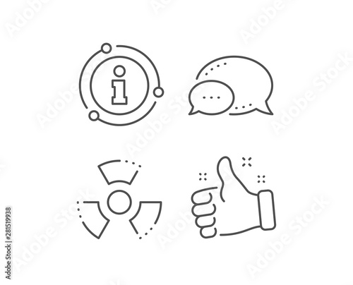 Chemical hazard line icon. Chat bubble, info sign elements. Laboratory toxic sign. Chemistry warning symbol. Linear chemical hazard outline icon. Information bubble. Vector