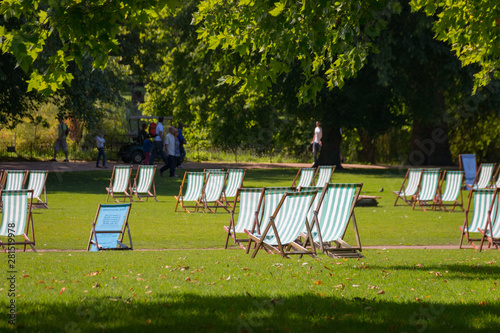 Deck chairs in St. James's Park, London, UK
