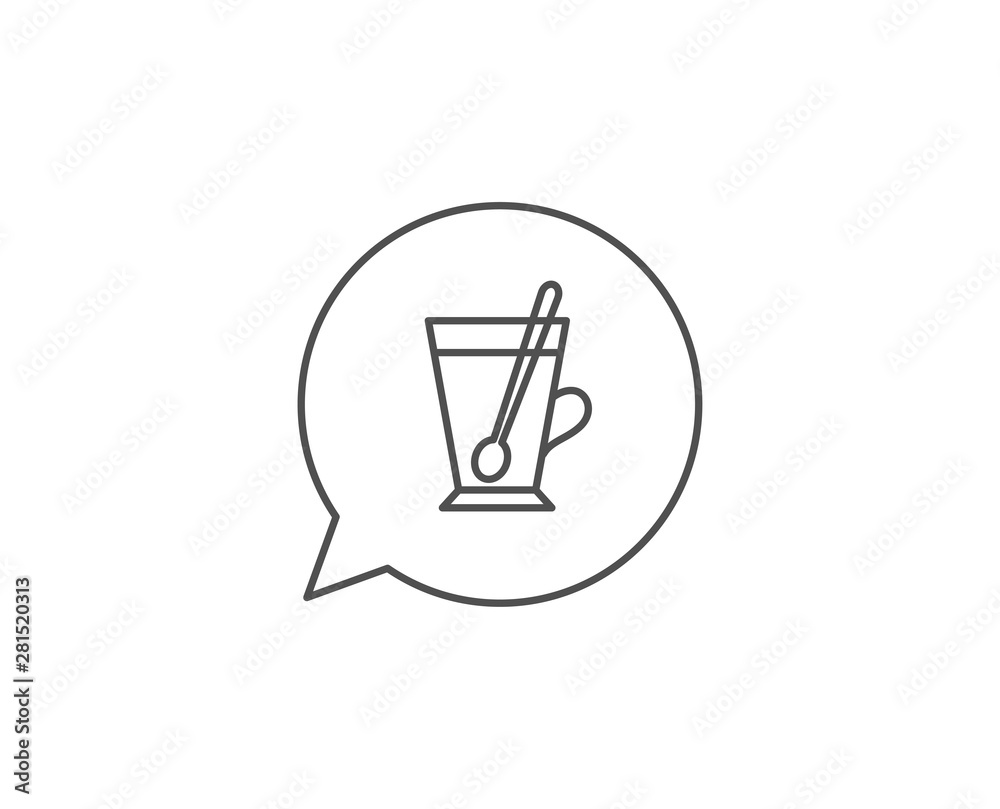 Cup with spoon line icon. Chat bubble design. Fresh beverage sign. Latte or Coffee symbol. Outline concept. Thin line tea mug icon. Vector Cup with spoon line icon. Chat bubble design. Fresh beverage sign. Latte or Coffee symbol. Outline concept. Thin line tea mug icon. Vector