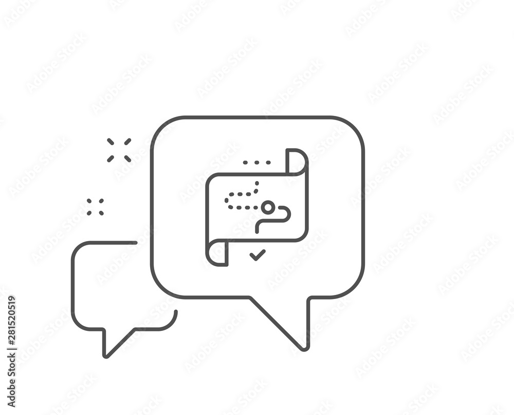 Target path line icon. Chat bubble design. Stratery goal sign. Core value symbol. Outline concept. Thin line target path icon. Vector