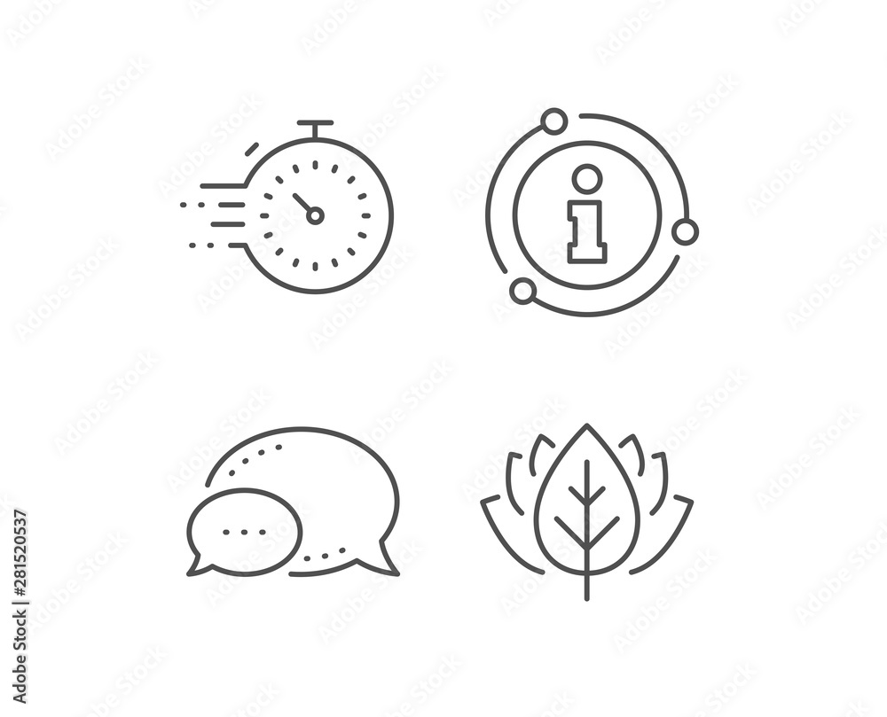 Timer line icon. Chat bubble, info sign elements. Time management sign. Stopwatch symbol. Linear timer outline icon. Information bubble. Vector
