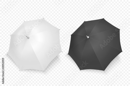 Vector 3d Realistic Render White and Black Blank Umbrella Icon Set Closeup Isolated on Transparent Background. Design Template of Opened Parasols for Mock-up, Branding, Advertise etc. Top View