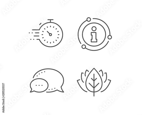 Timer line icon. Chat bubble, info sign elements. Time management sign. Stopwatch symbol. Linear timer outline icon. Information bubble. Vector