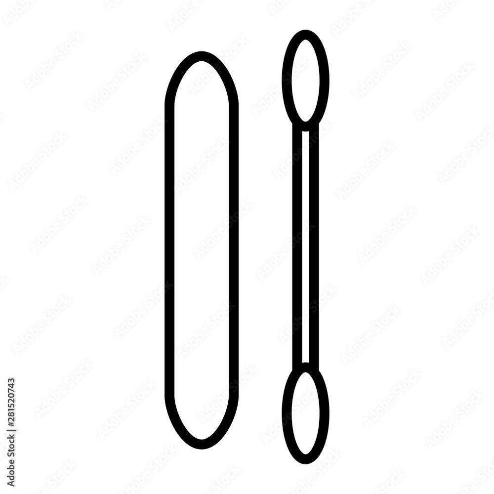 Black and white icon is a simple linear fashionable glamorous cosmic cotton swab for cleaning the face and ears and nail file, manicure guidance. Vector illustration Black and white icon is a simple linear fashionable glamorous cosmic cotton swab for cleaning the face and ears and nail file, manicure guidance. Vector illustration