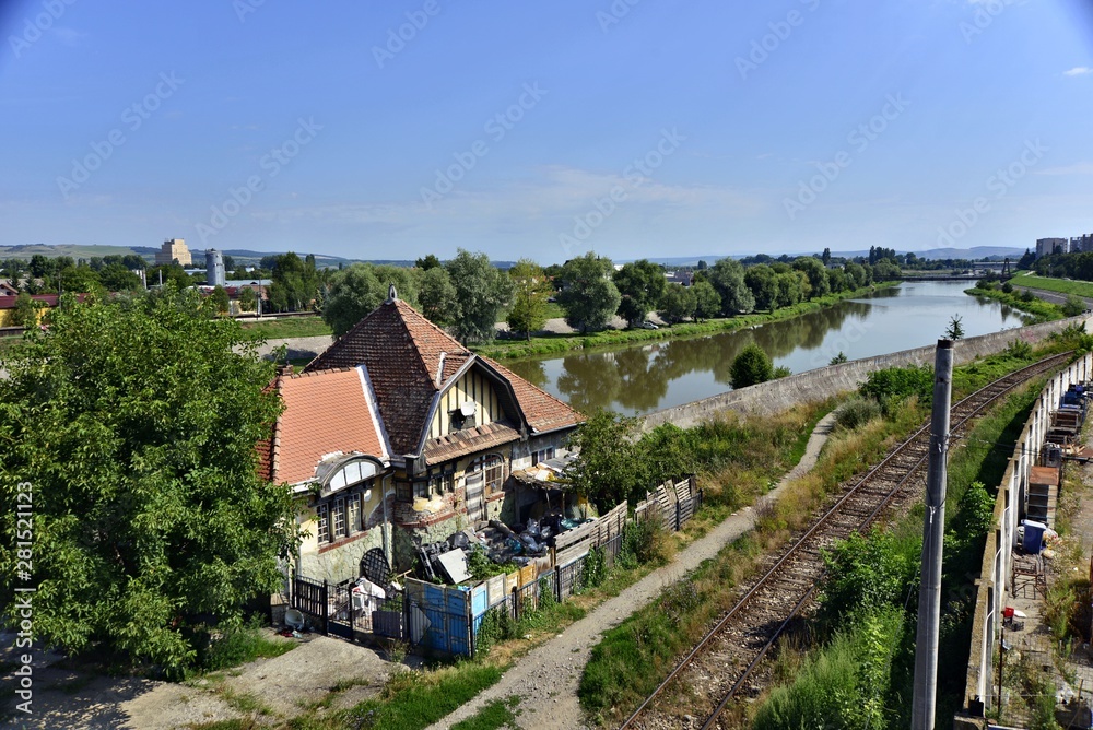 Fototapeta premium Transylvania, Targu Mures , River Mures, Typical building