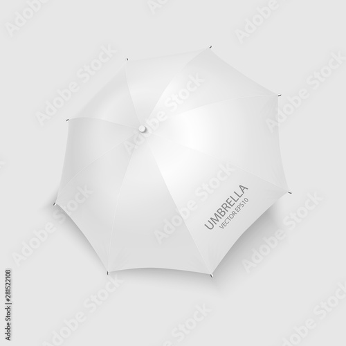 Vector 3d Realistic Render White Blank Umbrella Icon Closeup Isolated on White Background. Design Template of Opened Parasol for Mock-up  Branding  Advertise etc. Top View