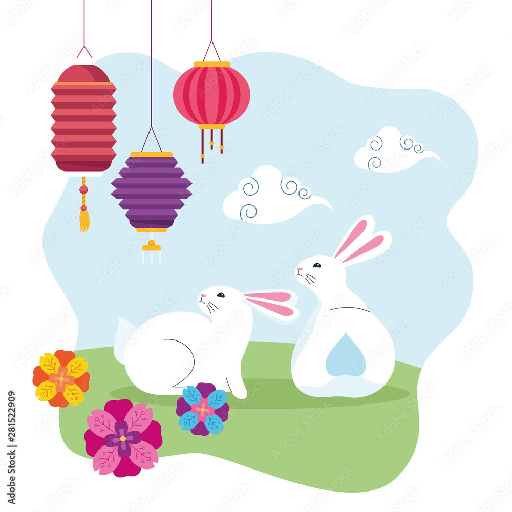 Obraz premium mid autumn chinese festival cartoon