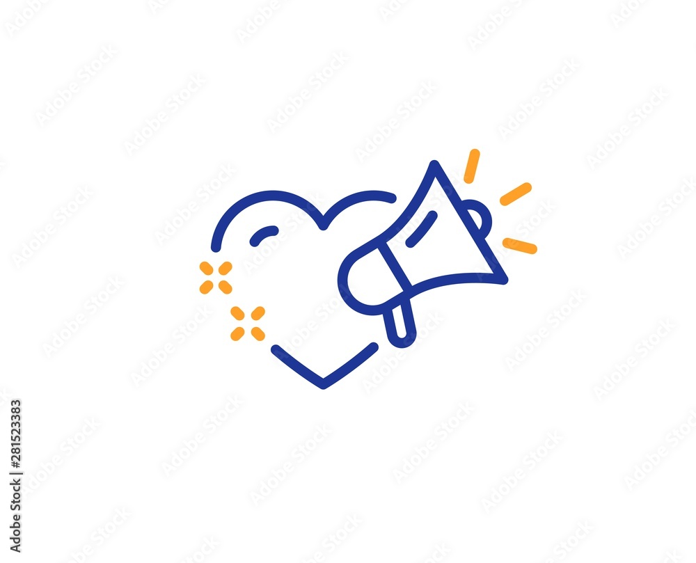 Heart and megaphone sign. Love message line icon. Valentine day symbol. Colorful outline concept. Blue and orange thin line love message icon. Vector Heart and megaphone sign. Love message line icon. Valentine day symbol. Colorful outline concept. Blue and orange thin line love message icon. Vector