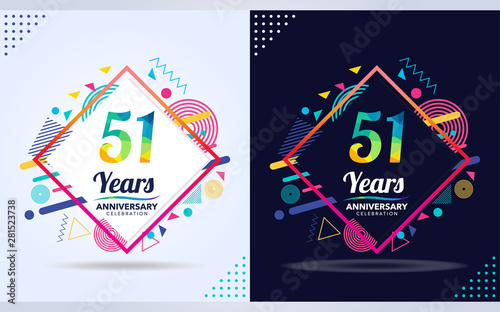 51 years anniversary with modern square design elements, colorful edition, celebration template design,