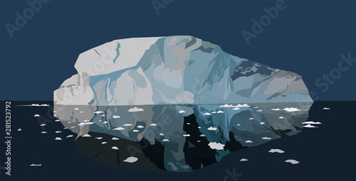 Icebergs in the water. Iceberg cold, nature winter glacier flat vector illustration.