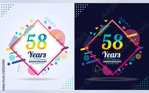 58 years anniversary with modern square design elements, colorful edition, celebration template design,