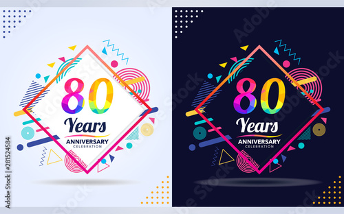 80 years anniversary with modern square design elements, colorful edition, celebration template design,
