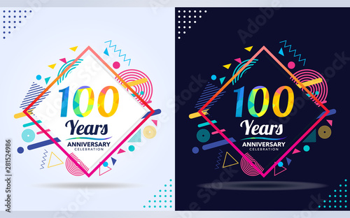 100 years anniversary with modern square design elements, colorful edition, celebration template design,