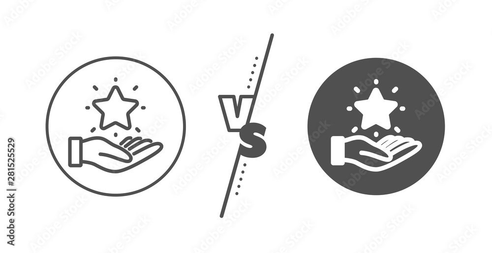 Bonus points. Versus concept. Loyalty program line icon. Discount star symbol. Line vs classic loyalty program icon. Vector Bonus points. Versus concept. Loyalty program line icon. Discount star symbol. Line vs classic loyalty program icon. Vector