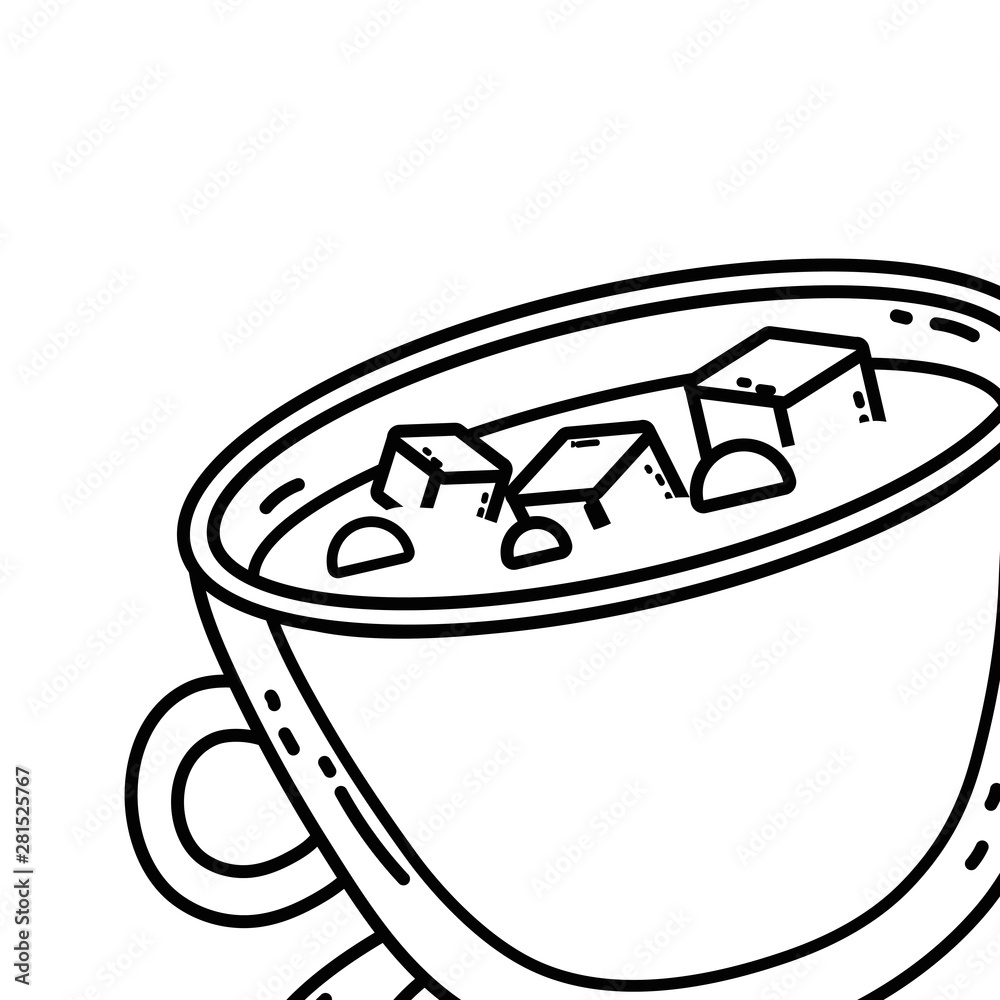 Coffee cup and sugar cube vector design