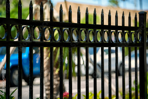 Fototapeta Naklejka Na Ścianę i Meble -  Black Aluminum Fence With Decorative Elements