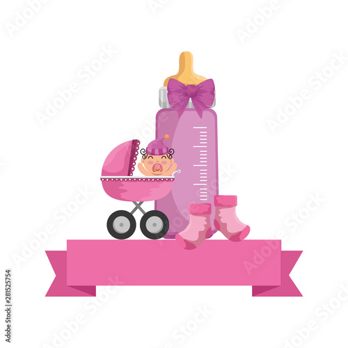 baby shower card with little newborn in cart