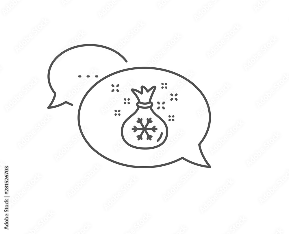 Santa sack line icon. Chat bubble design. Christmas or New year sign. Bag with gifts and presents symbol. Outline concept. Thin line santa sack icon. Vector Santa sack line icon. Chat bubble design. Christmas or New year sign. Bag with gifts and presents symbol. Outline concept. Thin line santa sack icon. Vector