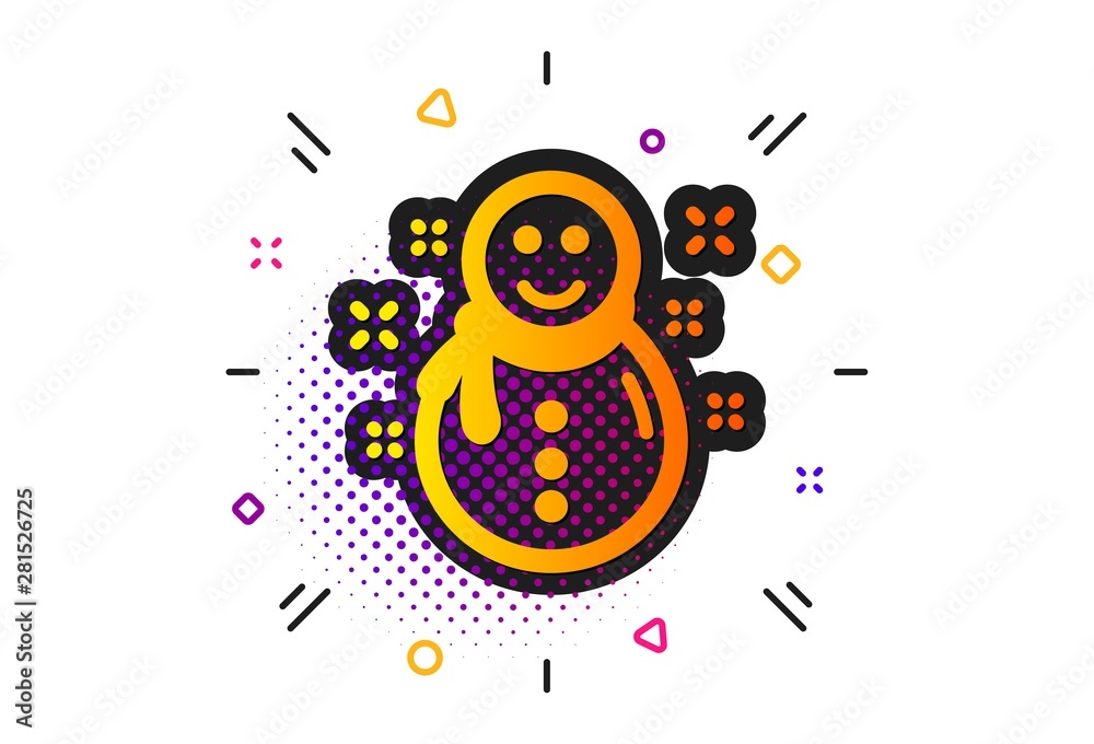 New year sign. Halftone circles pattern. Christmas snowman icon. Winter holiday symbol. Classic flat snowman icon. Vector