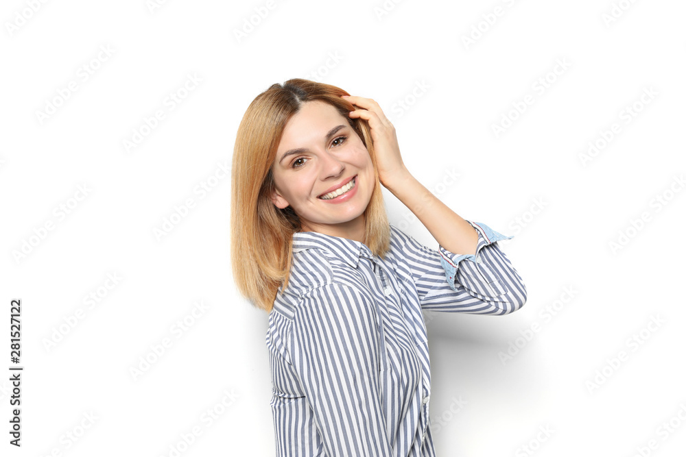 Portrait of woman with beautiful face on white background Portrait of woman with beautiful face on white background