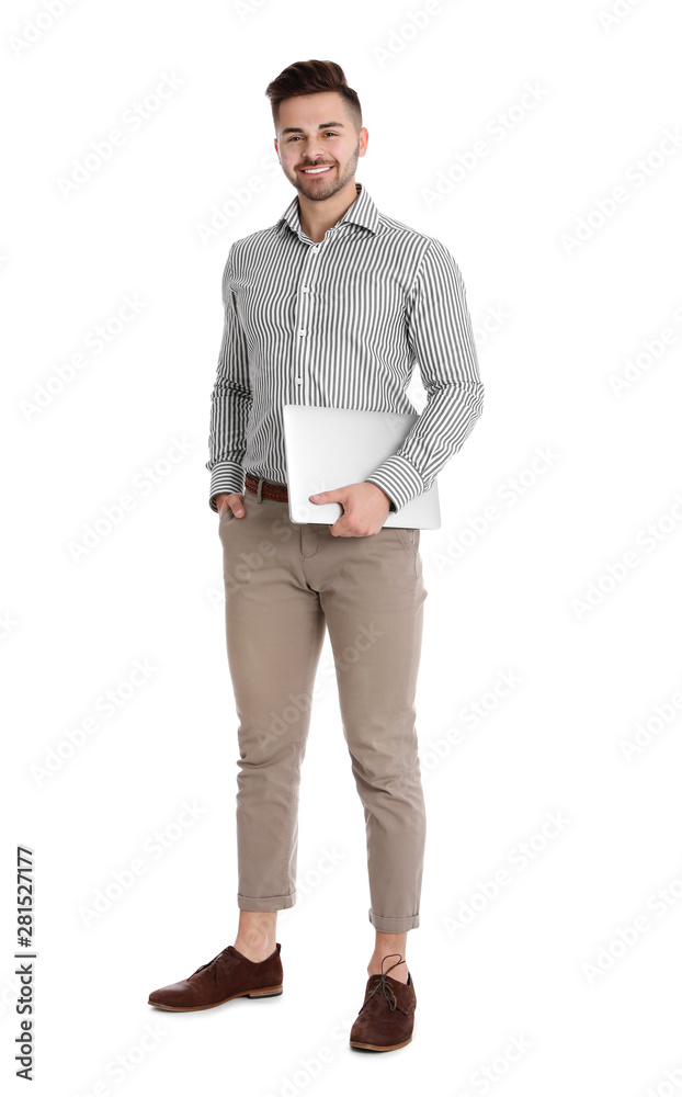 Happy man with laptop on white background Happy man with laptop on white background