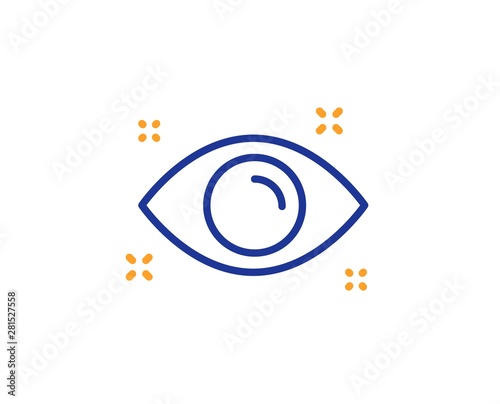 Oculist clinic sign. Health eye line icon. Optometry vision symbol. Colorful outline concept. Blue and orange thin line health eye icon. Vector