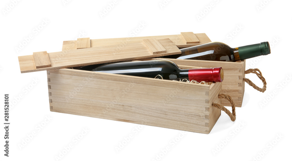 Wooden crates with expensive wine isolated on white Wooden crates with expensive wine isolated on white