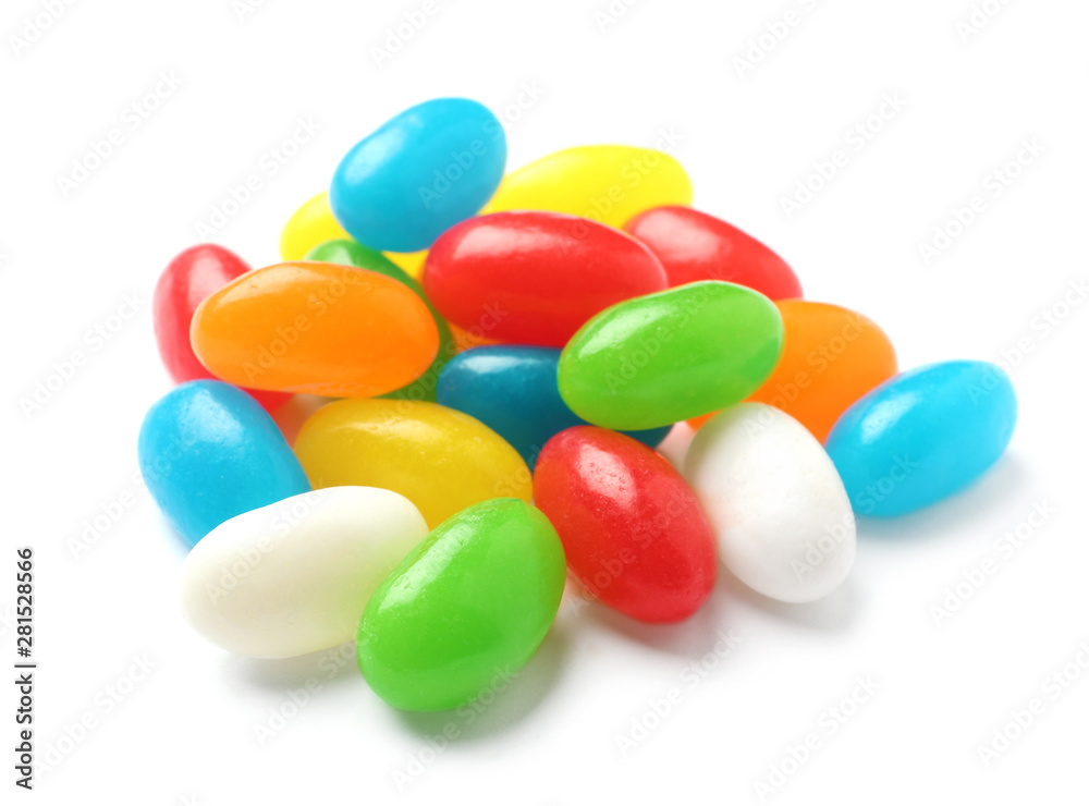 Pile of tasty bright jelly beans isolated on white Pile of tasty bright jelly beans isolated on white