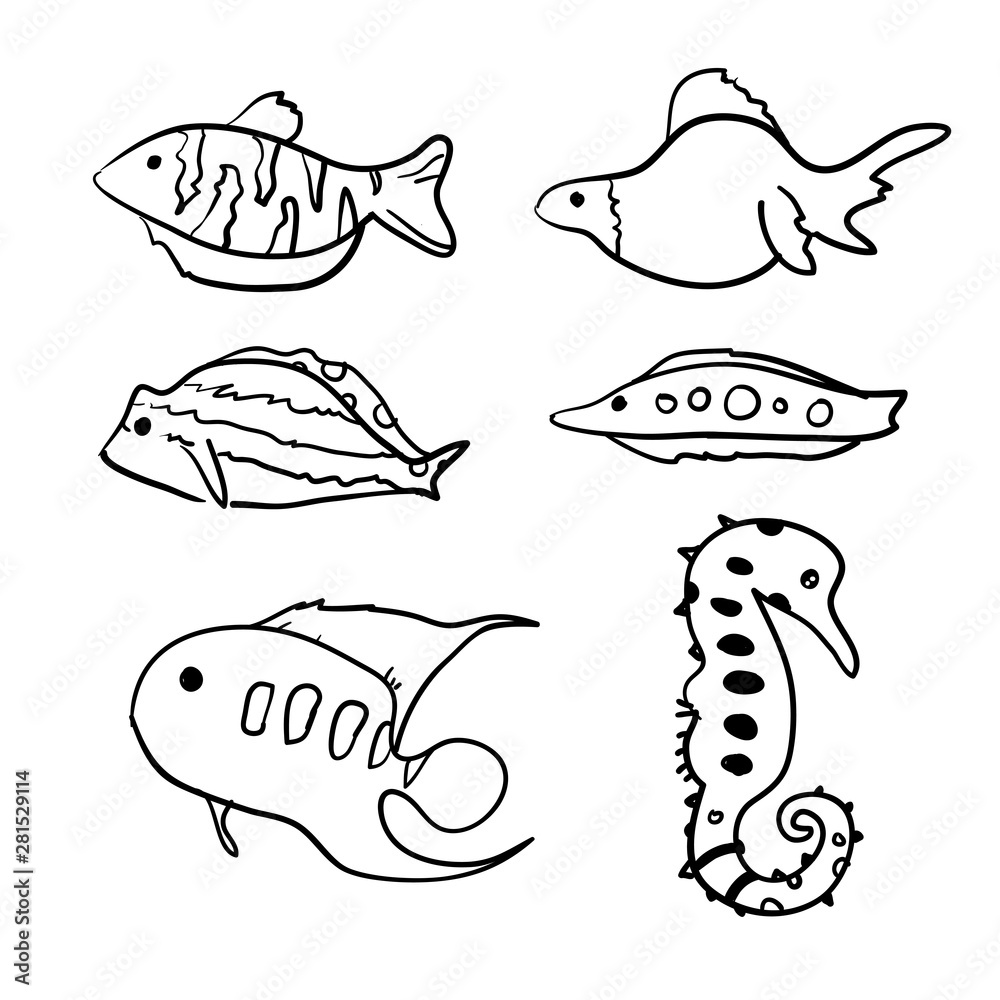 Obraz premium hand drawn doodle cartoon fish collection