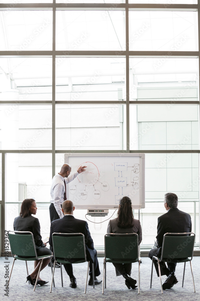 Businessman explaining graph to colleague during meeting Businessman explaining graph to colleague during meeting