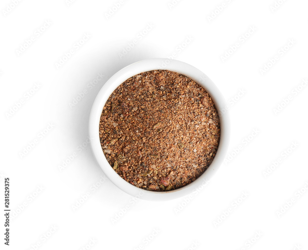 Bowl of ground pepper isolated on white, top view Bowl of ground pepper isolated on white, top view