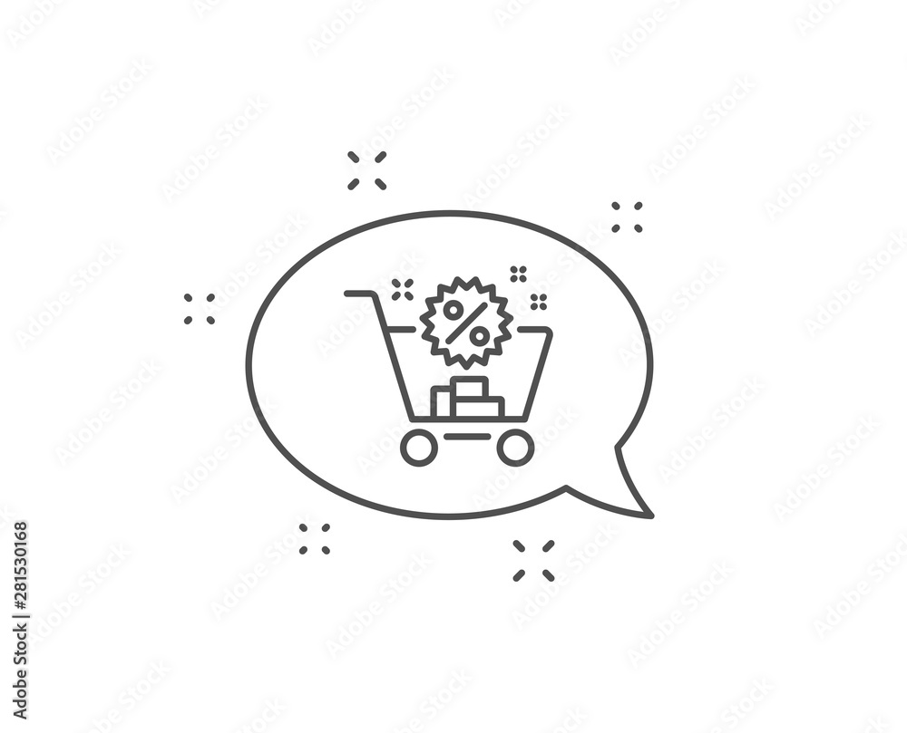 Shopping cart line icon. Chat bubble design. Sale discounts sign. Clearance symbol. Outline concept. Thin line shopping cart icon. Vector Shopping cart line icon. Chat bubble design. Sale discounts sign. Clearance symbol. Outline concept. Thin line shopping cart icon. Vector