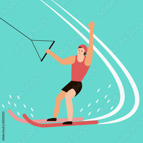 Water skier have fun on the sea. Water sport vector illustration