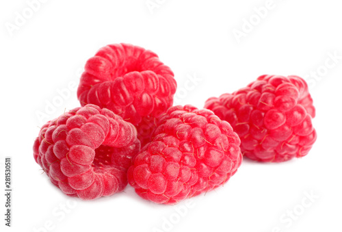 Delicious ripe sweet raspberries isolated on white