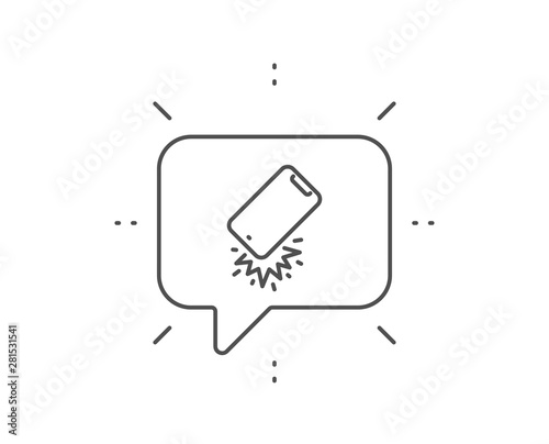 Smartphone falling line icon. Chat bubble design. Phone crash sign. Mobile device fall symbol. Outline concept. Thin line smartphone broken icon. Vector