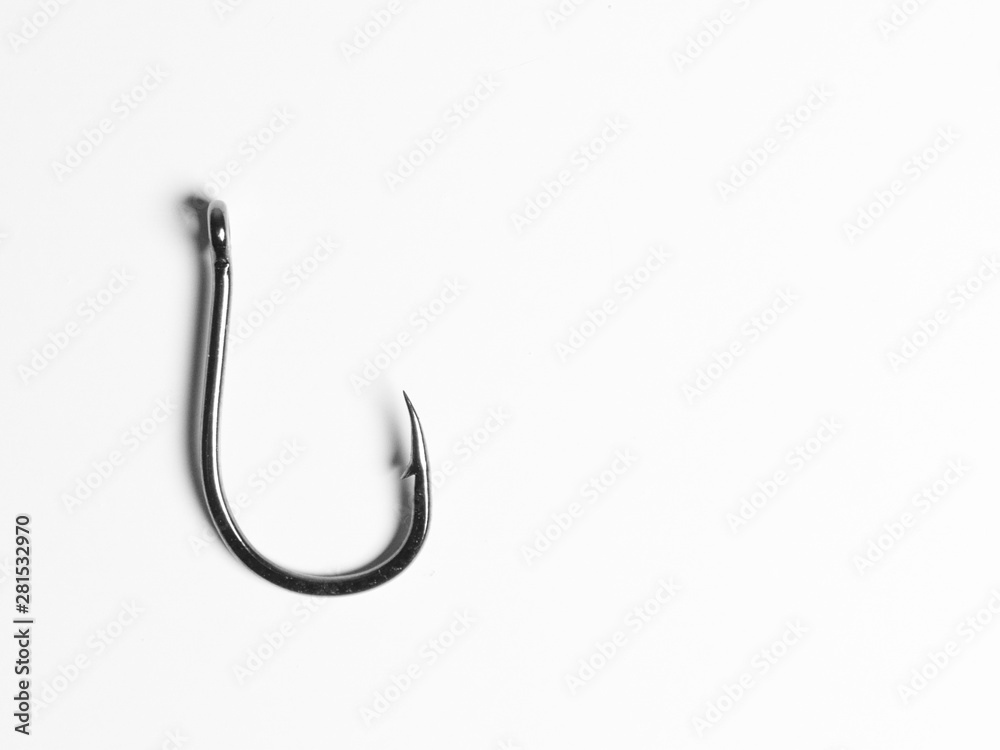 Single fishing hook on white background