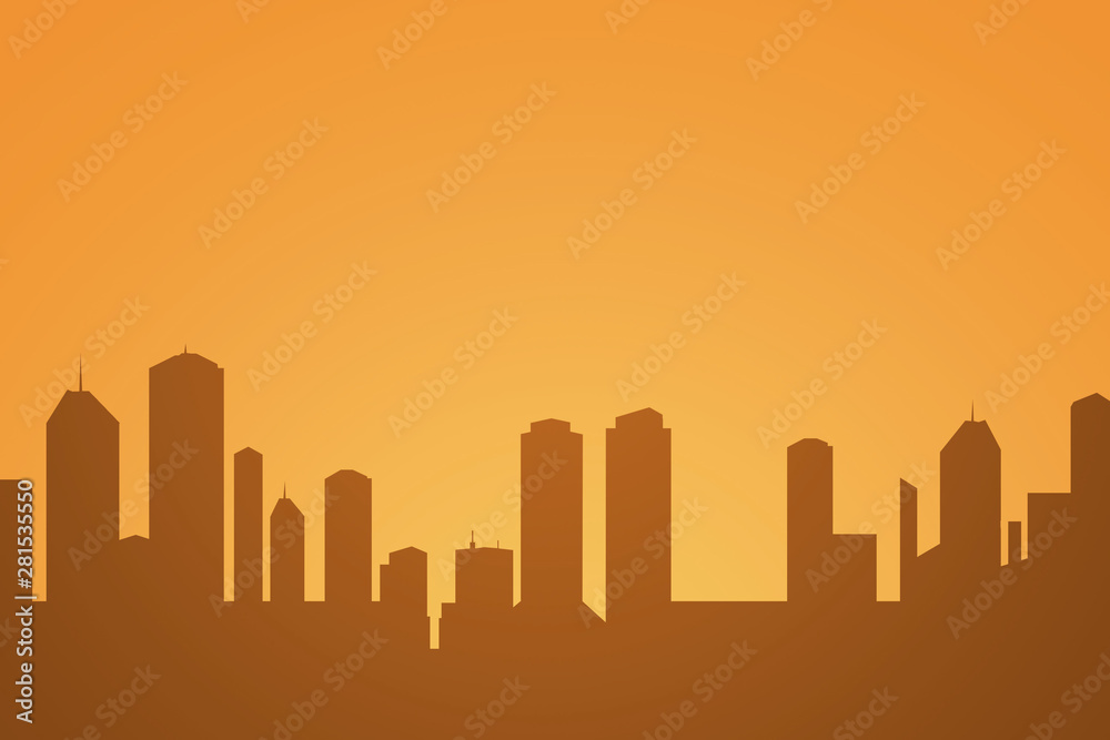 Cityscape background in the sunset - Flat design illustration with cropped silhouettes