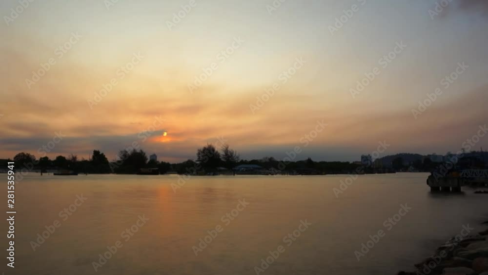 Tropical sunset with fishing ship Tropical sunset with fishing ship