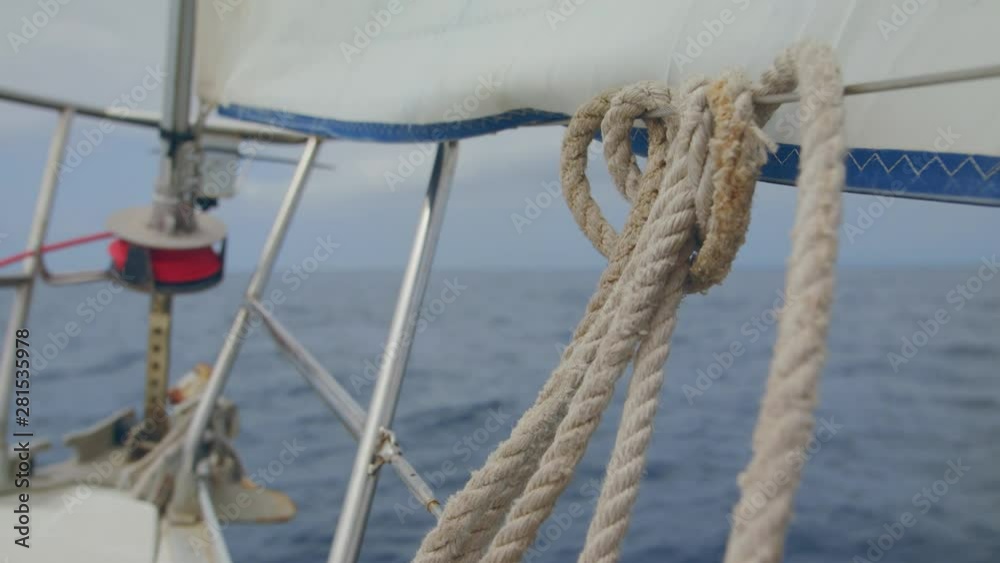 Sail is attached Sheet Weighs on Bow Pullpit Guard Rail Forestay