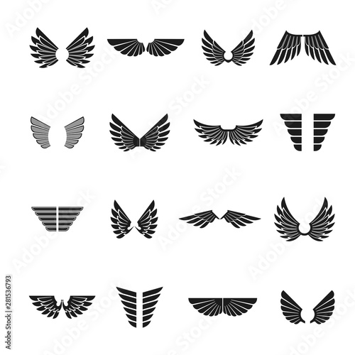 Freedom Wings emblems set. Heraldic Coat of Arms decorative logos isolated vector illustrations collection.