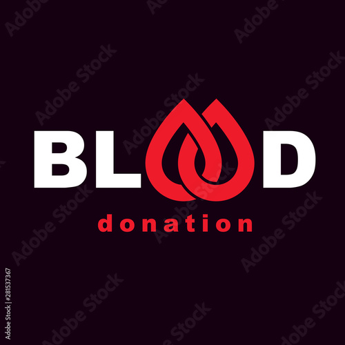 Blood donor inscription isolated on white. Vector red blood drops. Save life and donate blood. Medical care emblem.