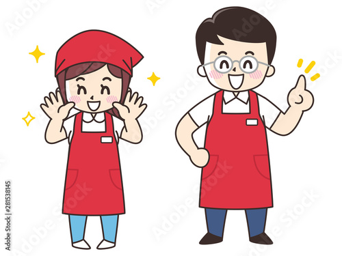スーパーマーケット店員の男女