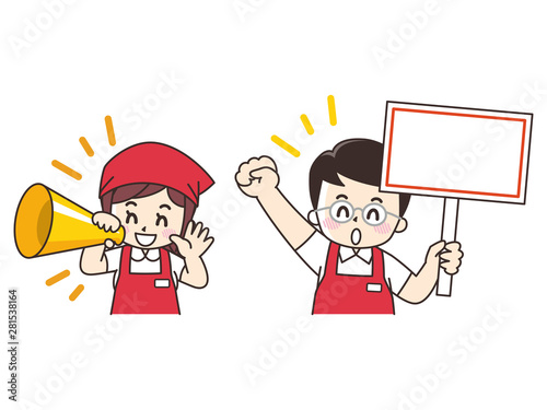 呼びかけるスーパーマーケット店員